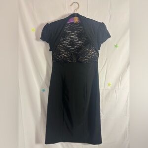 VTG Y2k Black+Nude Lace Cap Sleeve Whimsigoth Dark Coquette Dress Size M